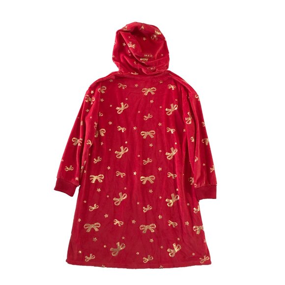 Holiday Time Dress Girls Size L (10-12) Plus Red Gold Bows Hooded Soft Christmas - Picture 2 of 7